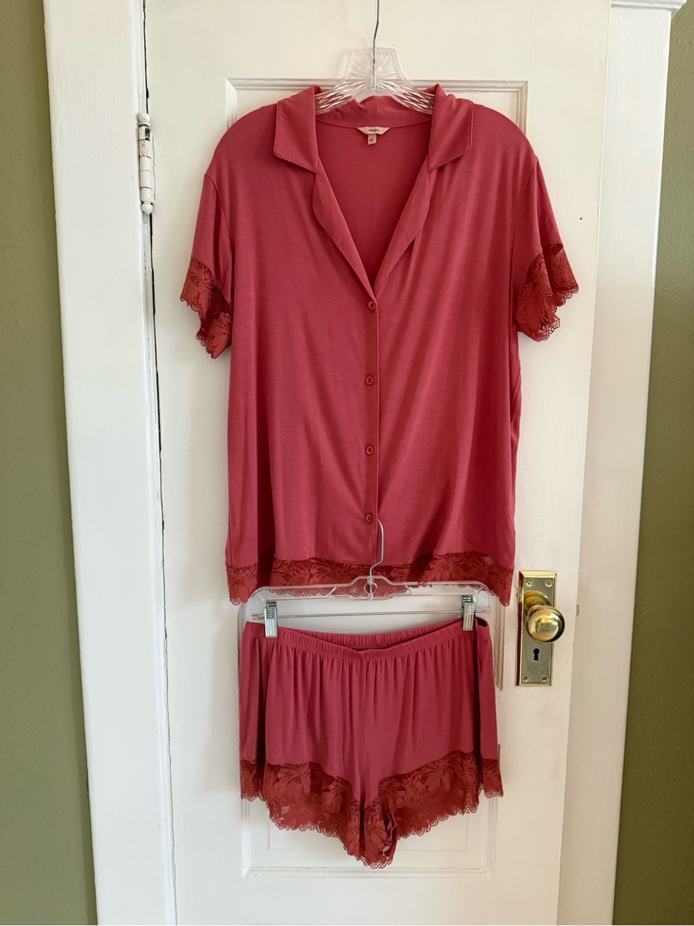 Eberjey Rose Lace-Trim Short Pajama Set - Dusty Rose - Picture 2 of 9